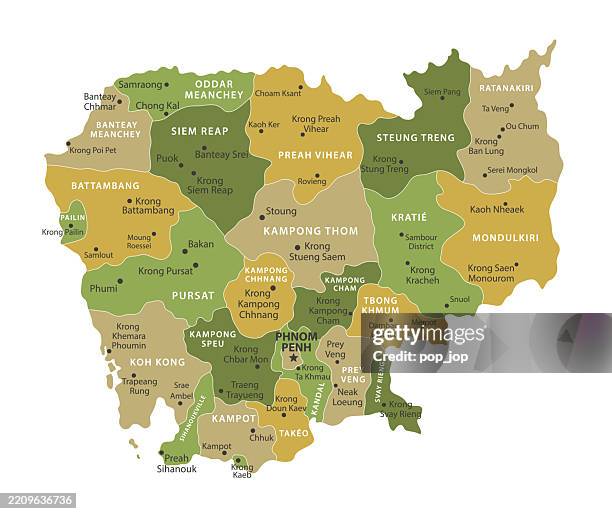 cambodia - vector map. golden green colored map of the cambodia - school administrator stock illustrations