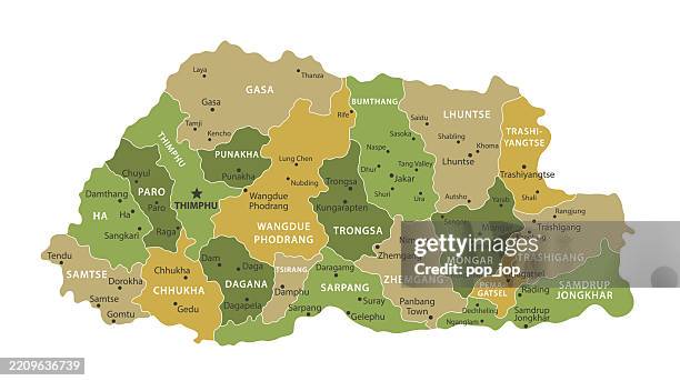 bhutan - vector map. golden green colored map of the bhutan - school administrator stock illustrations