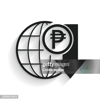 Peso rate decrease. Icon with long shadow on white background Peso rate decrease. Icon with long shadow on white background