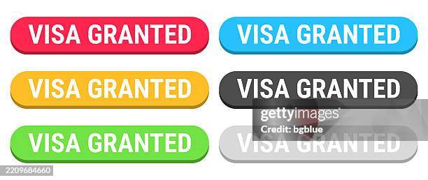 visa granted - colorful 3d click web buttons on blank background - computer migration stock illustrations