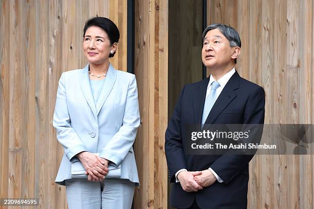 Emperor Naruhito and Empress Masako visit the Japan Pavillion at the Expo 2025 Osaka on April 11, 2025 in Osaka, Japan.