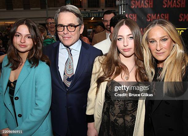 Tabitha Hodge Broderick, Matthew Broderick, Marion Loretta Elwell Broderick and Sarah Jessica Parker pose at the opening night of "Smash" on Broadway...