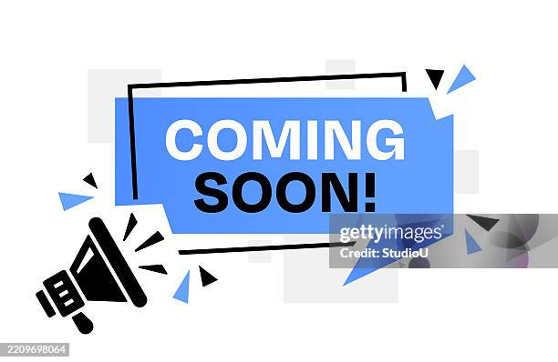 stockillustraties, clipart, cartoons en iconen met coming soon banner template with megaphone - aankondigingsbord