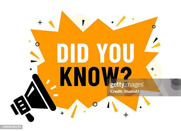 “did you know?” phrase placed in a bubble with design elements and a megaphone isolated on a white background - trivia question stock illustrations