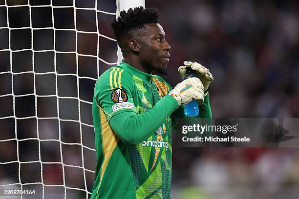 Andre Onana of Manchester United during the UEFA Europa League 2024/25 Quarter Final First Leg match between Olympique Lyonnais and Manchester United...