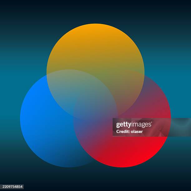 a harmonious blend of vibrant circles in yellow, blue, and red on a dark gradient background, creating an engaging focal point with smooth transitions. - blend background stock illustrations