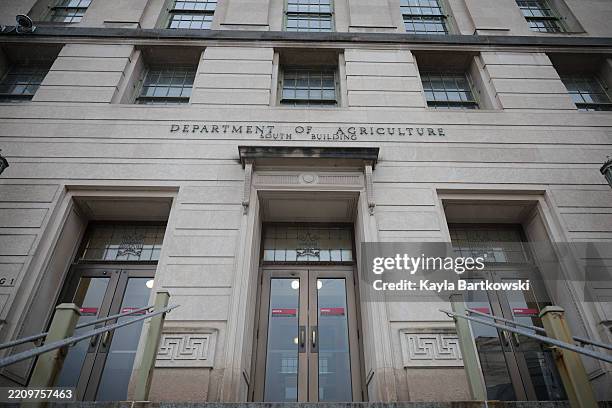 Rain falls on the U.S. Department of Agriculture building on April 11, 2025 in Washington, DC. President Donald Trump's administration is reportedly...
