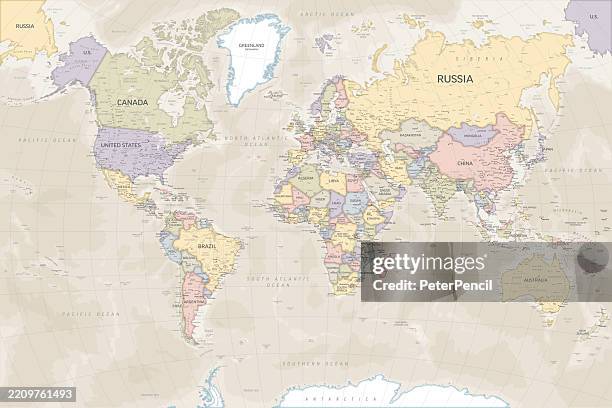vector political world map with country names and borders - flat design stock illustrations