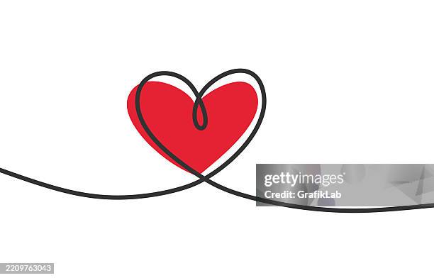 minimalistic red heart with continuous line on white background - black border stock illustrations