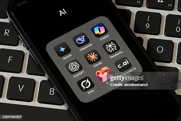 ai apps on smart phone - claude stock pictures, royalty-free photos & images