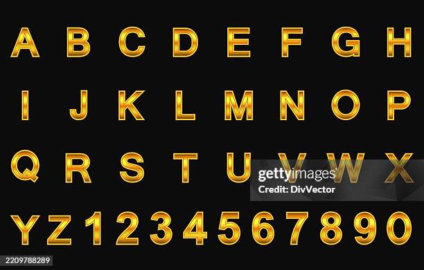 golden alphabet vector illustration - gold type stock illustrations
