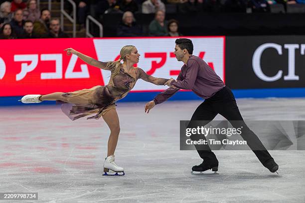 Marjorie Lajoie and Zachary Lagha of Canada perform their routine during the Ice Dance Free Dance at the ISU World Figure Skating Championships 2025...