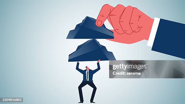ilustrações de stock, clip art, desenhos animados e ícones de stress, debt burden, life or work pressures, businessmen trying to carry the mountains - pressão física