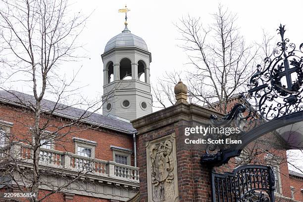 Tower on one of the Harvard University buildings on April 15, 2025 in Cambridge, Massachusetts. A Trump administration task force announced Monday...