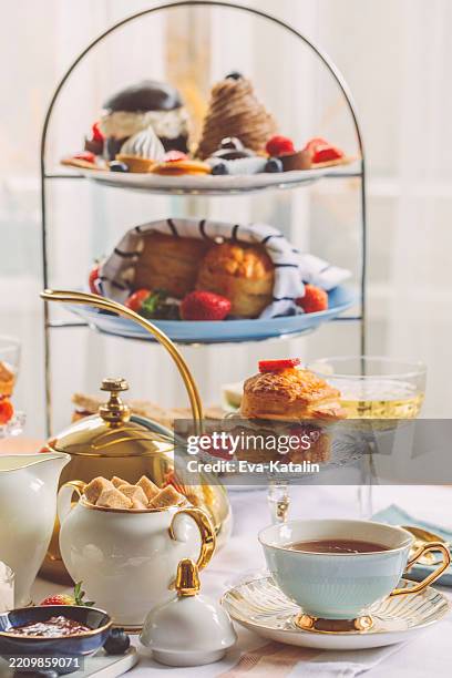 afternoon tea for two - tea time stock pictures, royalty-free photos & images