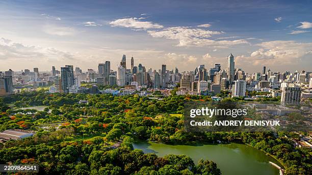 bangkok financial downtown. aerial view - bangkok stock-fotos und bilder