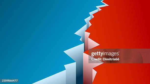 illustrations, cliparts, dessins animés et icônes de fond bleu et rouge craquelé - crevasse