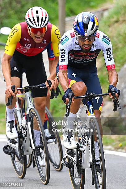 Sergio Samitier of Spain and Team Cofidis and Daniel Felipe Martinez of Colombia and Team Red Bull - BORA - hansgrohe compete in the breakaway during...