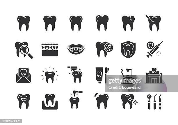 ilustrações de stock, clip art, desenhos animados e ícones de dental flat black icons. vector - implante