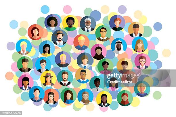 ilustrações de stock, clip art, desenhos animados e ícones de vector illustration of an abstract scheme, which contains people icons. group of people. social media. - multiculturalismo