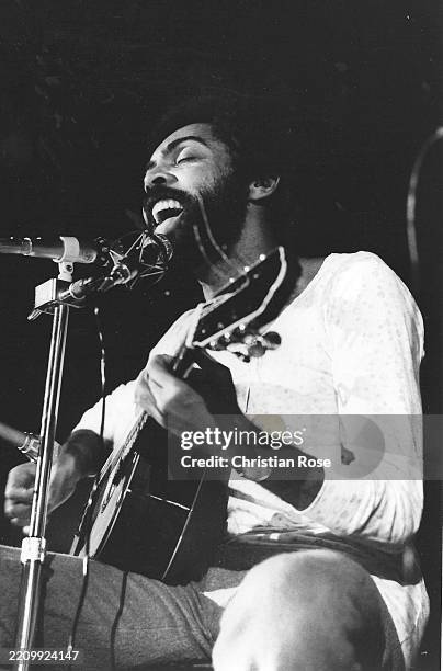 Gilberto Gil , Brazilian singer and guitarist, during a concert, December 3rd, 1971.