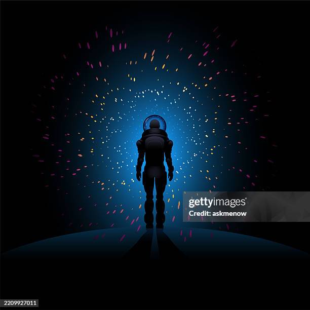 astronaut on a surreal background - new age stock illustrations