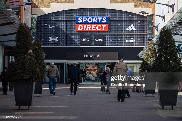 Sports Direct sign above the entrance to a Frasers Group Plc department store in Maidstone, UK, on Wednesday, April 16, 2025. UK inflation slipped...