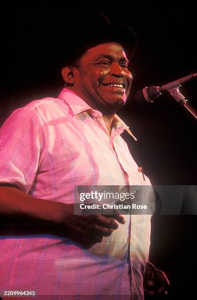 Willie Dixon , American blues guitarist and singer, during a concert, July 1983.