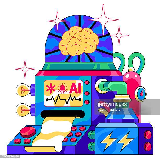 ai / learning machine - retro computer stock illustrations