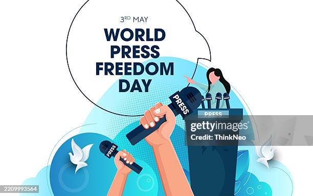 microphone with world press freedom day - informational poster design stock illustrations