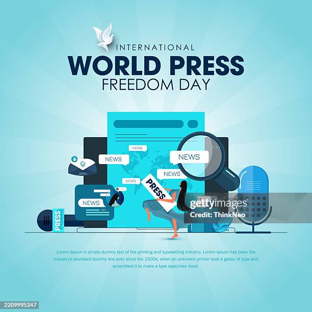 celebrate world press freedom day - informational poster design stock illustrations