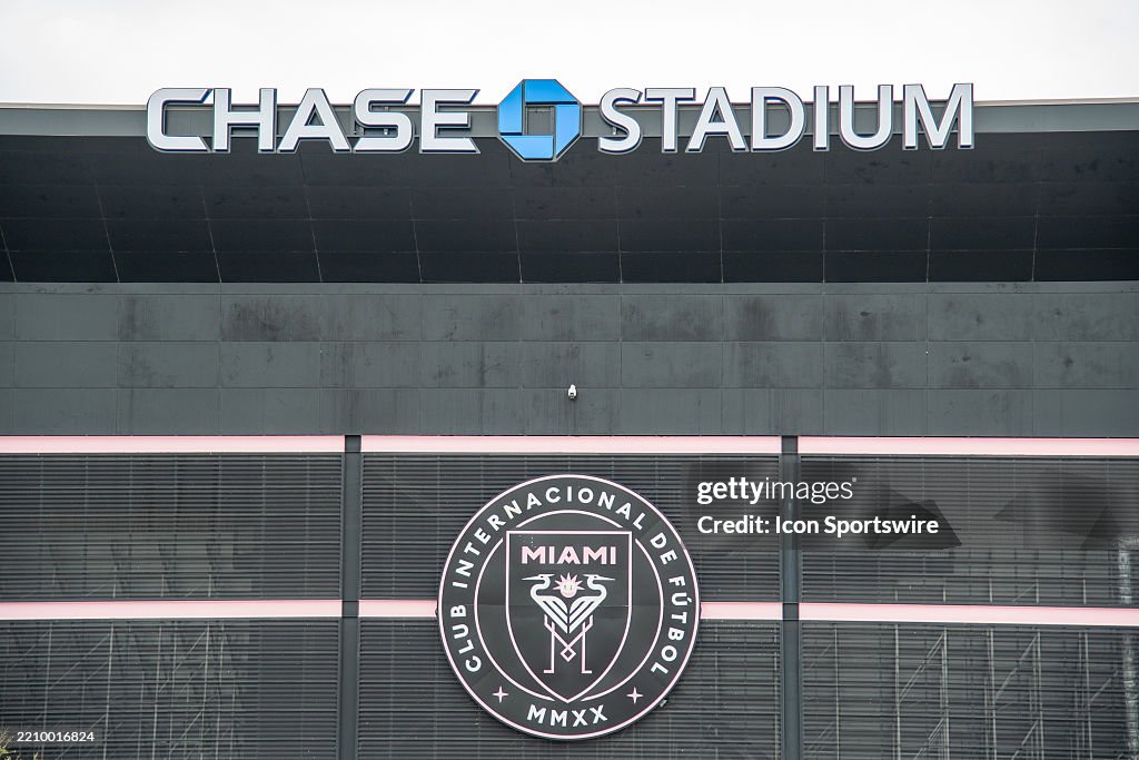 Inter Miami Intermex The Inter Miami CF logo and Chase Stadium logo are seen on February ...