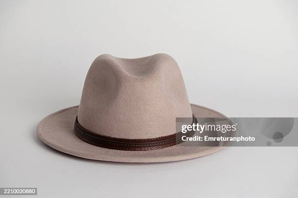 front view of a fedora hat against white background - sombrero fedora fotografías e imágenes de stock