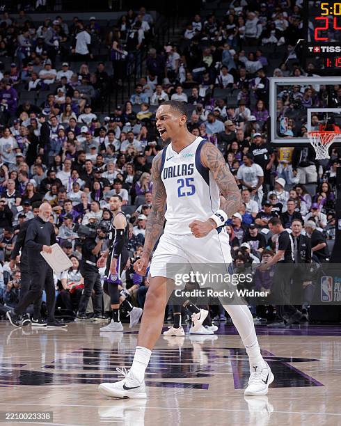 Washington of the Dallas Mavericks celebrates during the game against the Sacramento Kings during the 2025 SoFi Play-In Tournament on April 16, 2025...