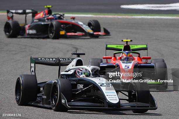 Callum Voisin of Great Britain and Rodin Motorsport leads Rafael Camara of Brazil and Trident and Tuukka Taponen of Finland and ART Grand Prix on...