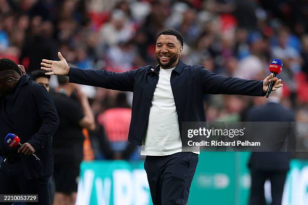 Troy Deeney, presenter and former player of Birmingham City on the pitch prior to the Vertu EFL Trophy Final match between Birmingham City and...