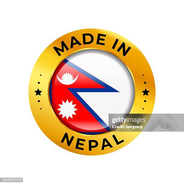 made in nepal label. gold round vector badge, stamp, icon with national flag of nepal and text. isolated on white background - nepal flag stock illustrations
