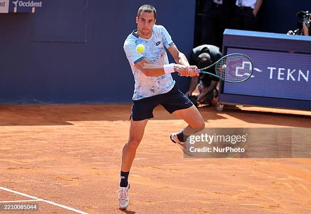 Laslo Djere plays during the match against Carlos Alcaraz in the round of 16 of the Barcelona Open Banc Sabadell, 72nd Conde de Godo Trophy, at the...