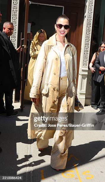 Anne Hathaway is seen attending the Ralph Lauren Collection Fall Show on April 17, 2025 in New York City.