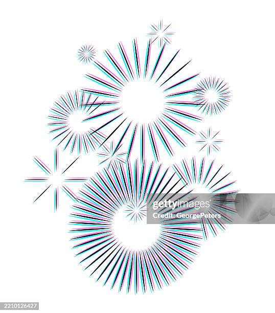 ilustraciones, imágenes clip art, dibujos animados e iconos de stock de rayos de luz de fuegos artificiales brillantes vectoriales con técnica de falla - bengala fuego artificial