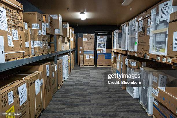 Packaged appliances at the warehouse inside an appliance store in Sacramento, California, US, on Thursday, April 17, 2025. The US Census Bureau is...