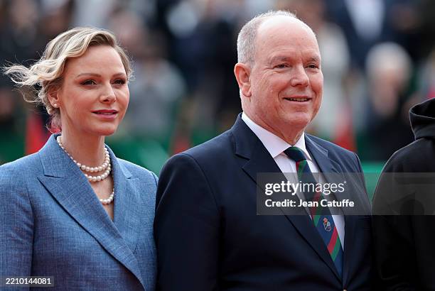 Princess Charlene of Monaco and Prince Albert II of Monaco during the trophy ceremony following the Men's Final on day 8 of the Rolex Monte-Carlo...