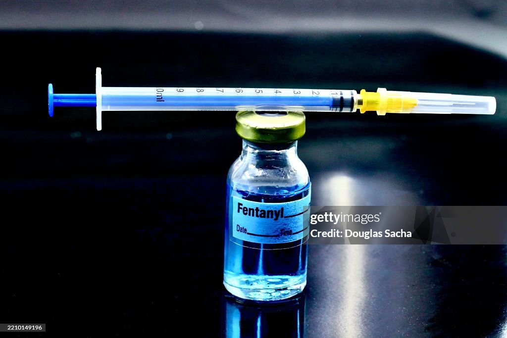 Carfentanil drug vial and syringe