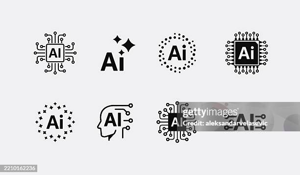 ilustraciones, imágenes clip art, dibujos animados e iconos de stock de iconos de ia - inteligencia artificial