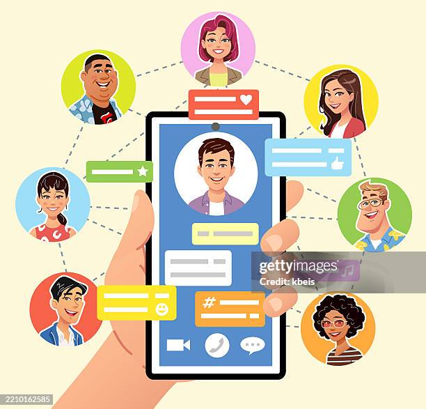 People Using Smartphone With Group Chat Or Social Network App High-Res ...
