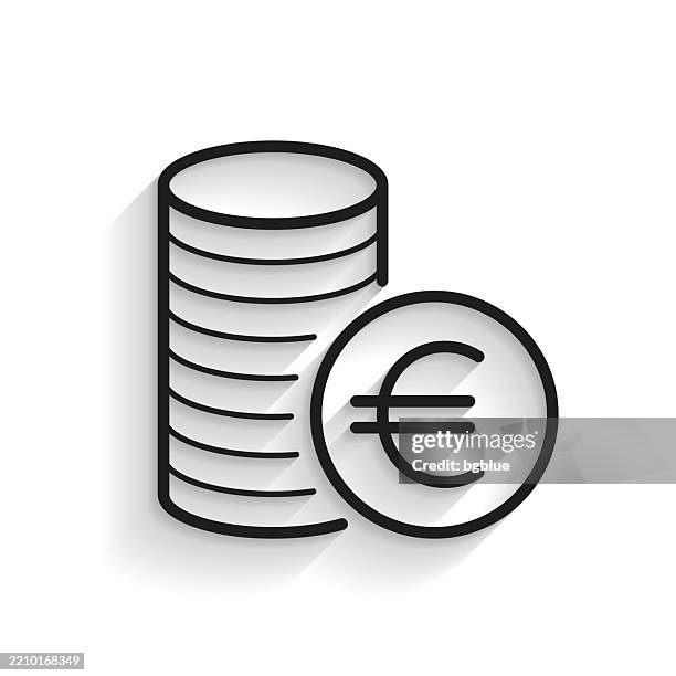 euro coins stack. line icon with long shadow on white background - coin stack stock illustrations