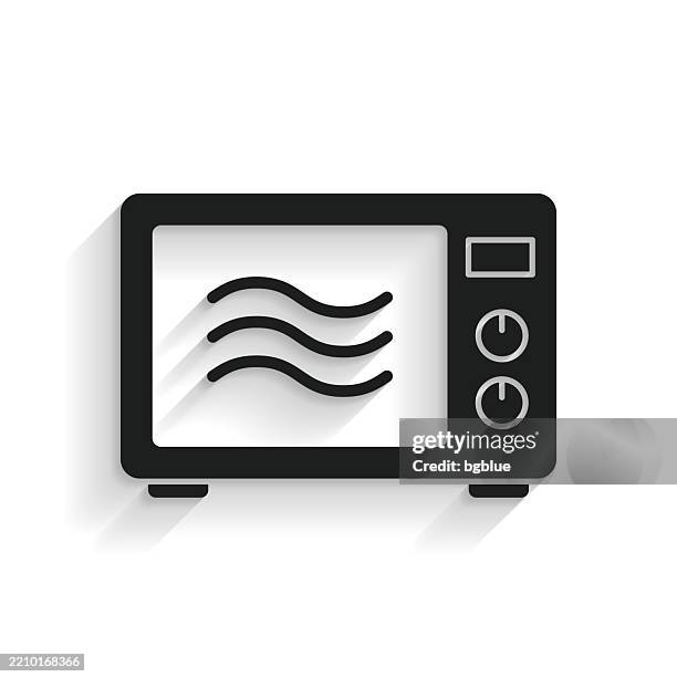microwave oven. icon with long shadow on white background - microwave button clip art stock illustrations
