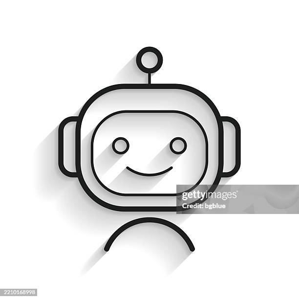 bot - robot face. line icon with long shadow on white background - robot head 3d stock illustrations