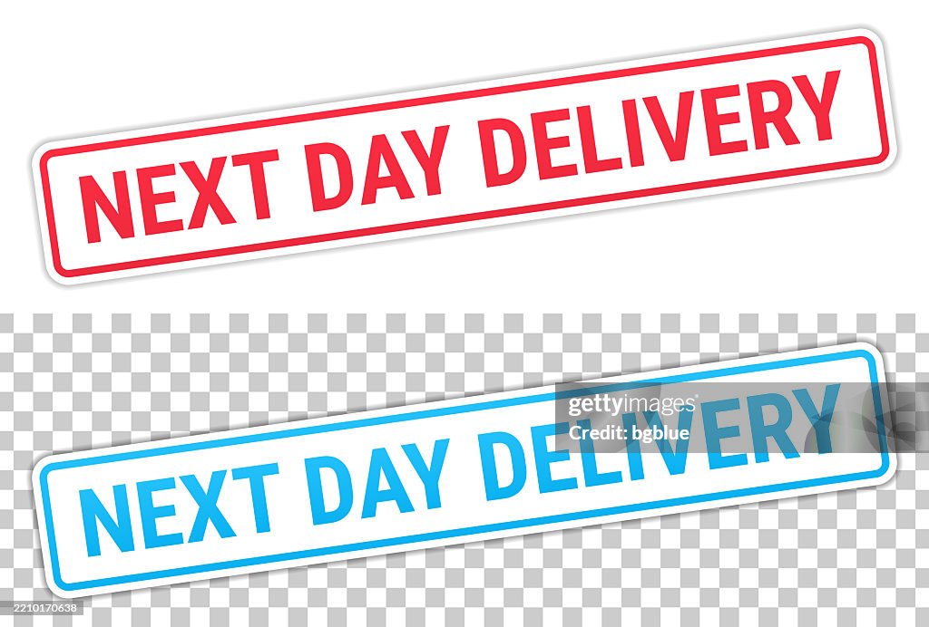 Next Label Sign Next Day Delivery Red And Blue Labels On Blank Background High-Res ...
