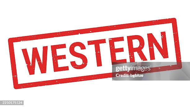 western - red rubber stamp on white background - western frame stock illustrations